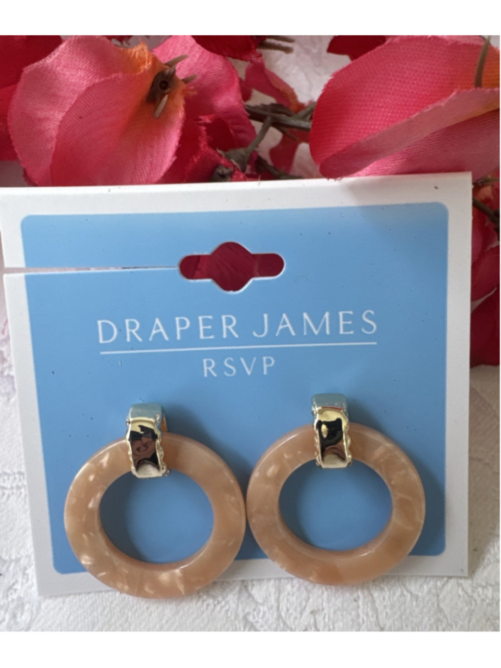 Draper James RVSP Dainty Circles Dangle 1.1" Earrings Pink Peach GoldTone NEW
